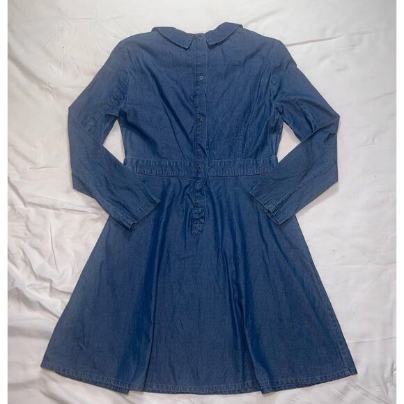 Solid & Striped Dress Size M Blue Chambray Cotton Fit-Flared Long Sleeve Collar - Picture 10 of 12